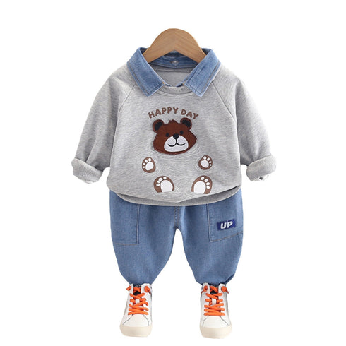 Spring and Autumn Boys Long Sleeve Pants Two-Piece Set